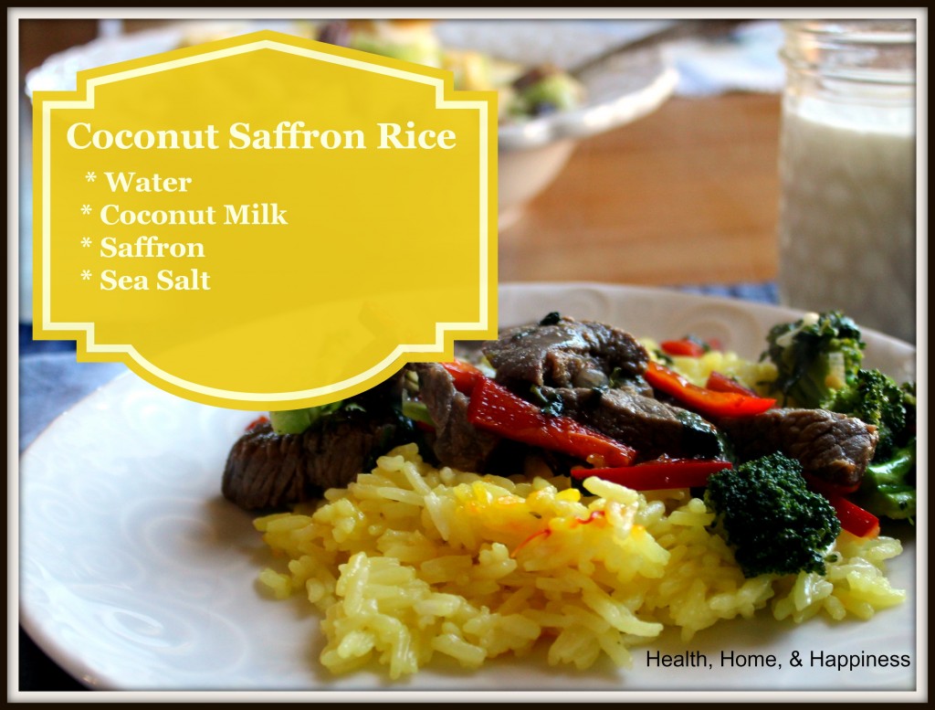 Coconut Saffron Rice on Health Home and Happiness blog