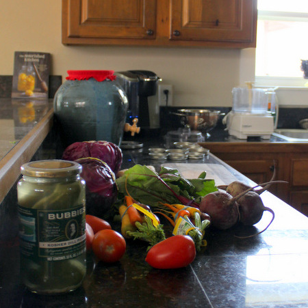 Veggies being prepared to lacto ferment