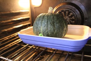 Whole kabocha squash baked in the oven