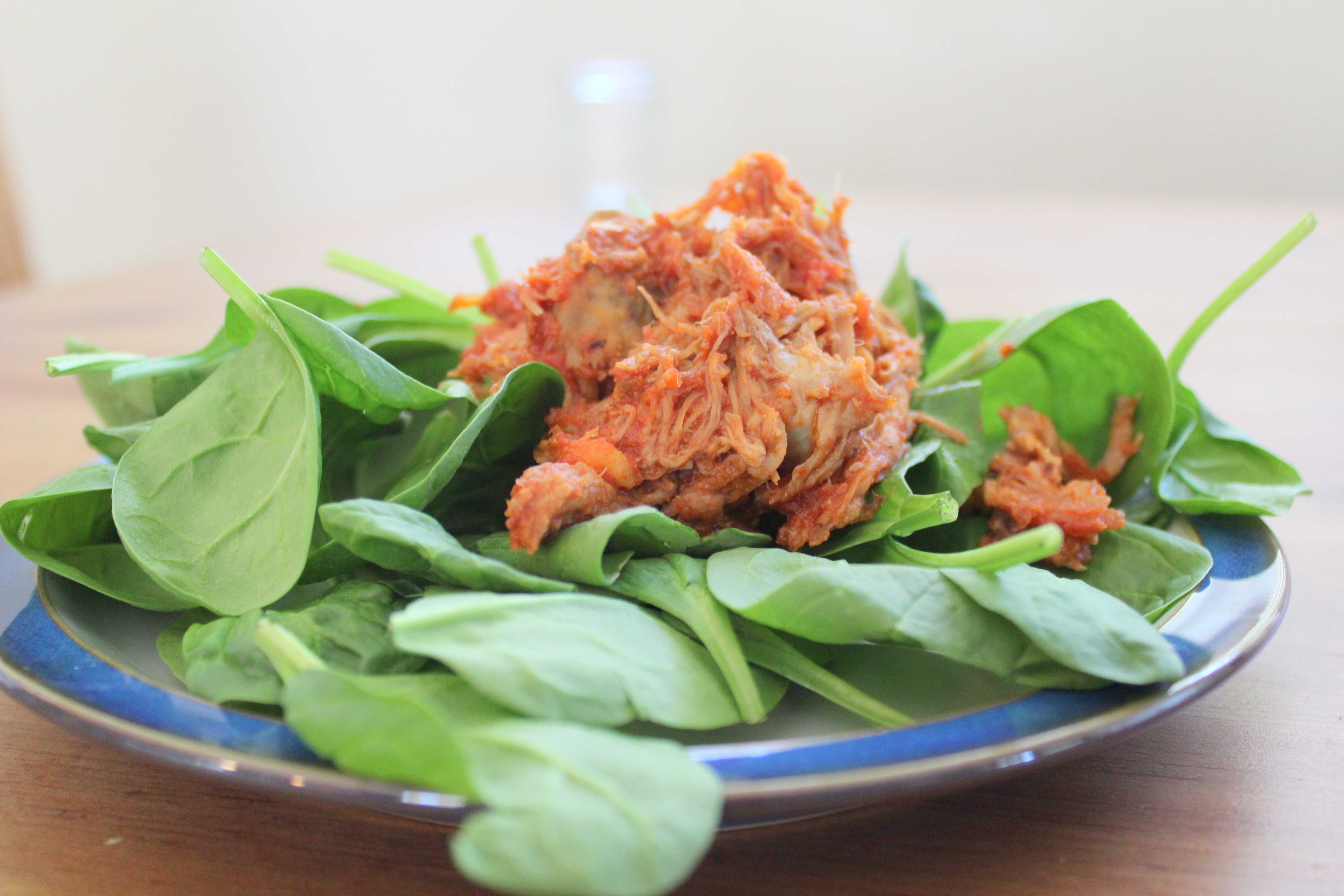BBQ Pulled Pork Over a Bed of Spinach – easy crockpot recipe (GAPS legal)
