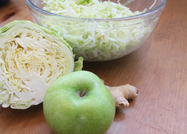 Green apple and cabbage slaw with ginger dressing