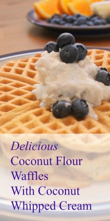 coconut flour waffles with coconut whipped cream