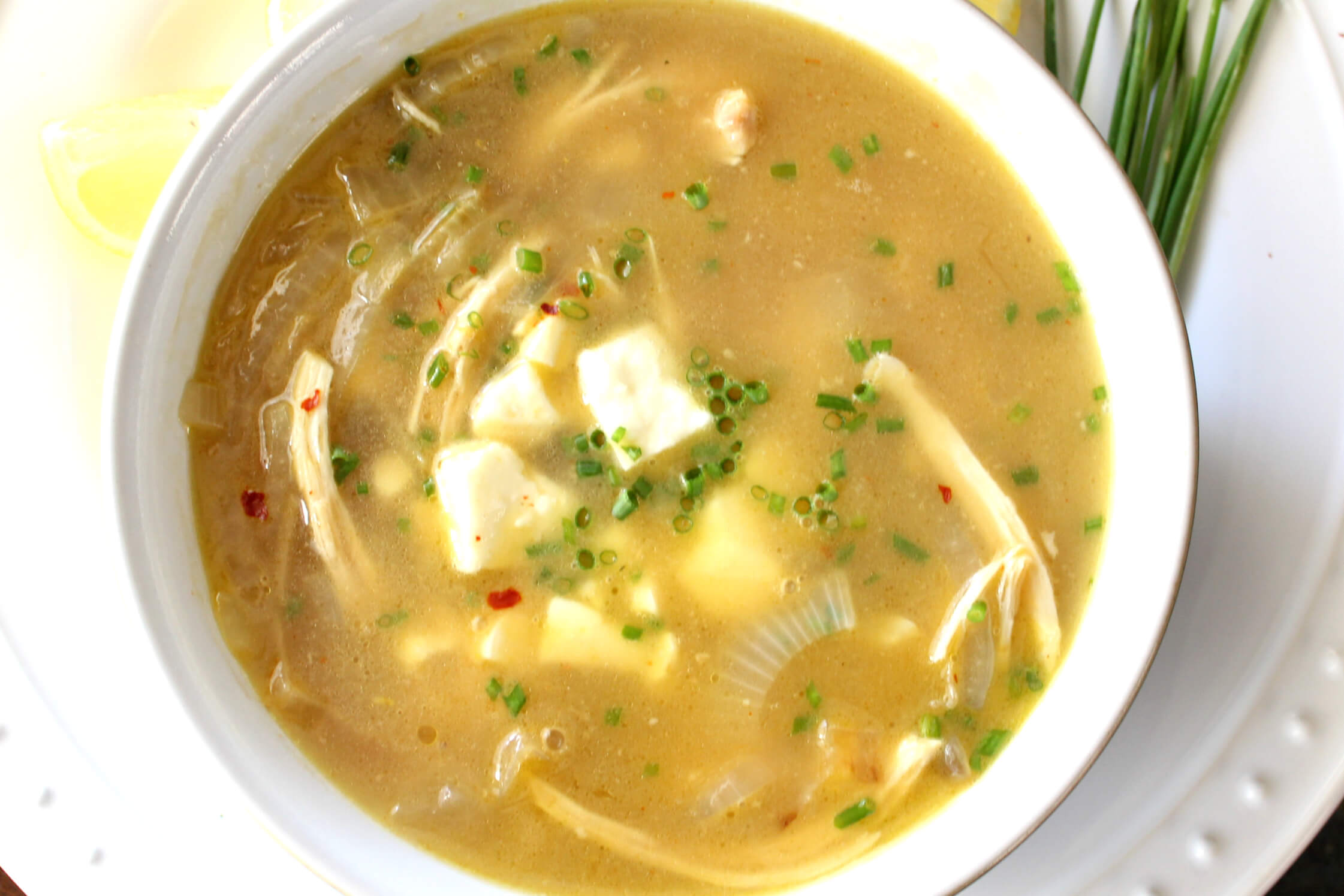 Zesty Greek Lemon Chicken Soup With Feta And Chives Health Home Happiness