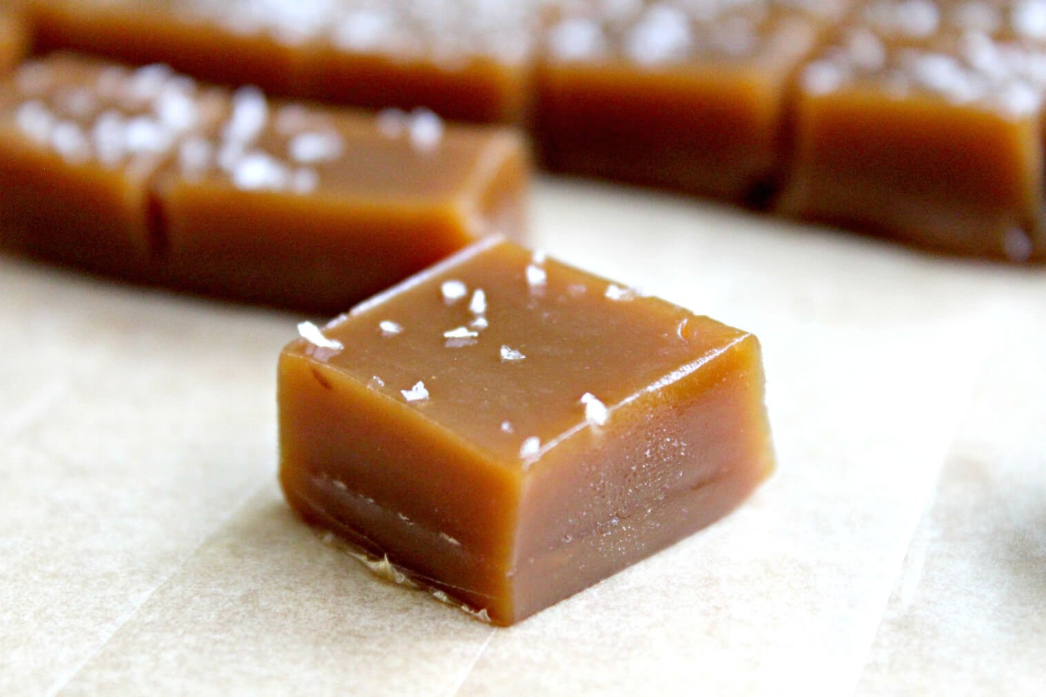 Salted Soft Caramels with Sea Salt (corn syrup free recipe)