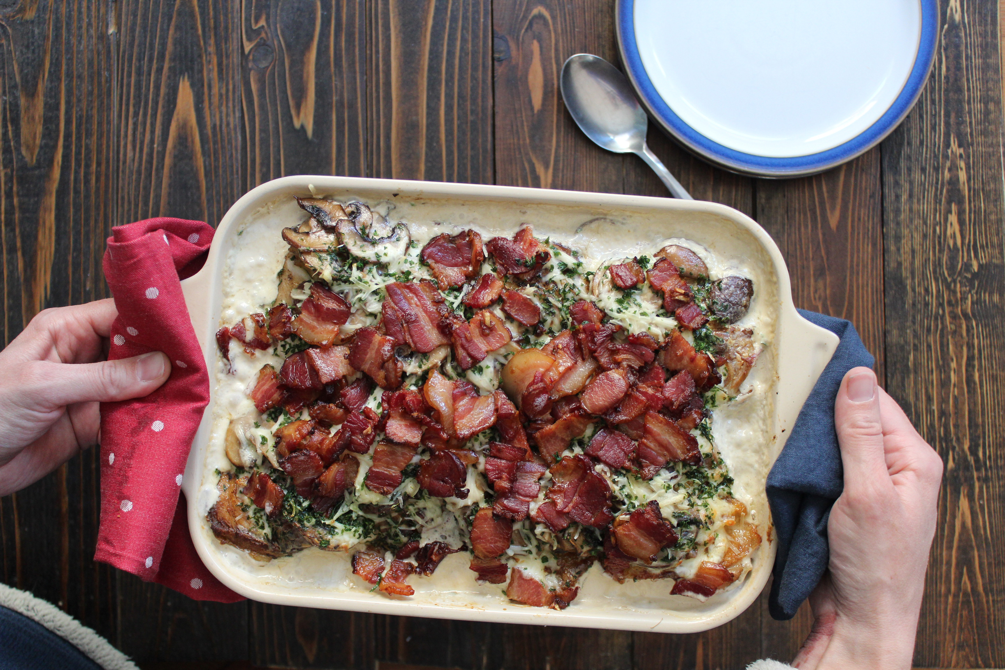 Smothered Mushroom Chicken with Parmesan and Bacon