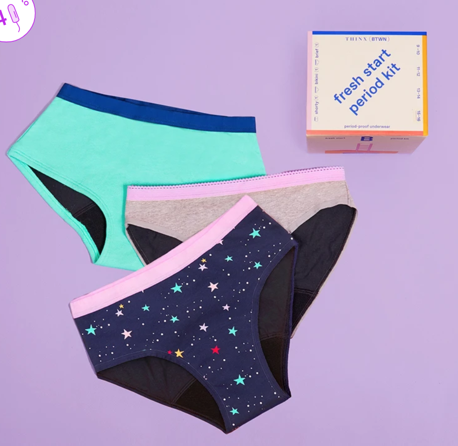 Thinx BTWN Fresh Start Period Kit, Period Underwear for Teens, Cotton  Underwear that Holds Up to 5 Tampons