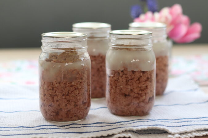 Pint jars of shelf stable ground pork